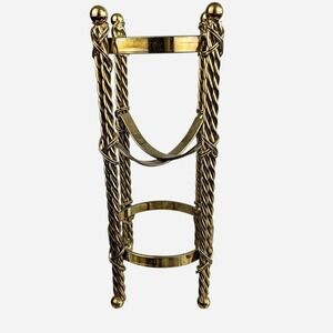 Vintage Brass Wine Bottle Holder Twisted Rope Column Design Ball Feet MCM